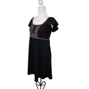 RXB Bohemian Dress Above Knee Embroidered Detail Black 100% Cotton Womens Medium